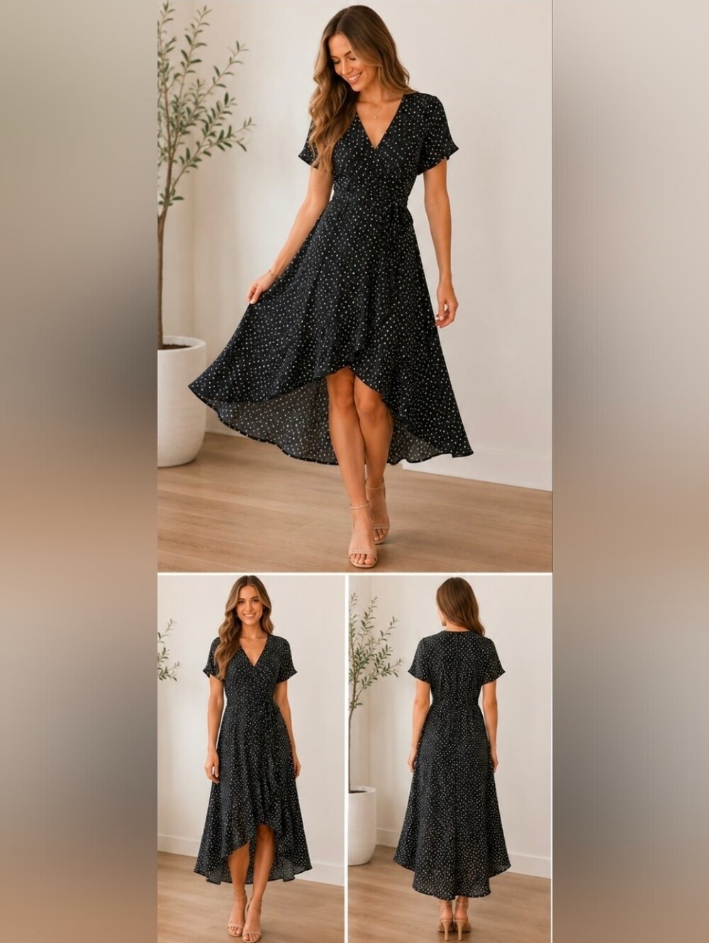 Gibson Latimer NWT Black White Polka Dot High-Low Wrap Dress XL